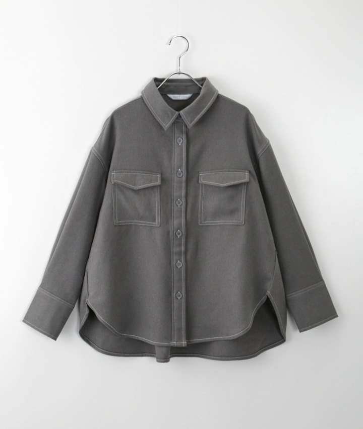 エステルツイル配色ステッチレギュラーカラーシャツ