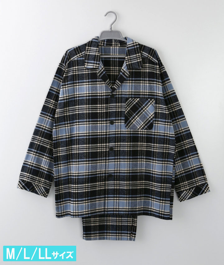 （こだわりパジャマ）（綿１００％）ビンテージチェック起毛シャツパジャマ
