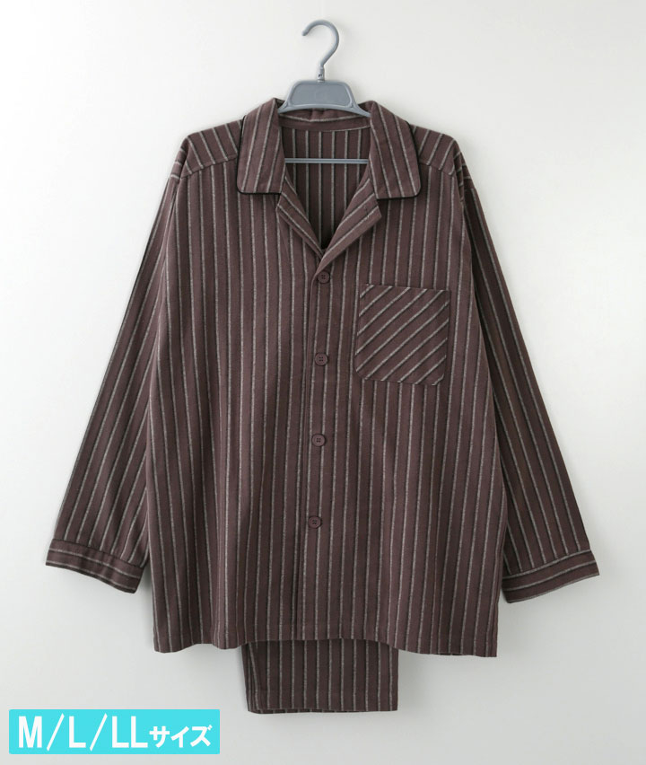 （こだわりパジャマ）（綿１００％）コントラストストライプ起毛シャツパジャマ