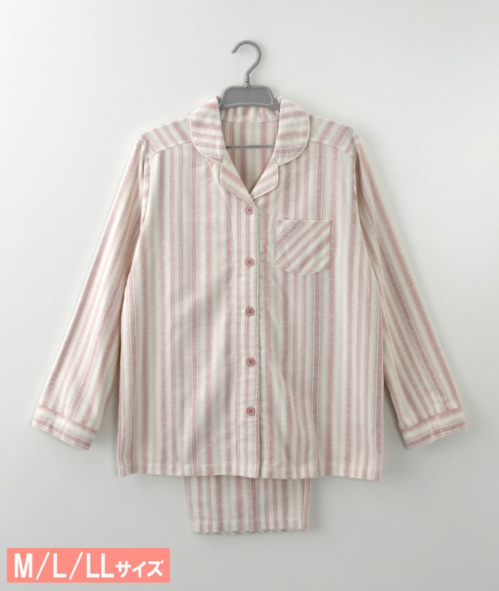 （こだわりパジャマ）（綿１００％）マルチストライプ起毛シャツパジャマ