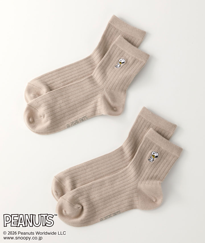 【ＰＥＡＮＵＴＳ】（スヌーピー）（２足組）刺繍入りソックス