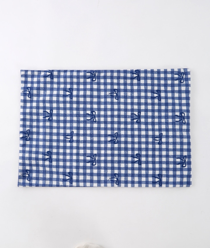 枕カバー　リボンチェック柄　４３×６３ｃｍ