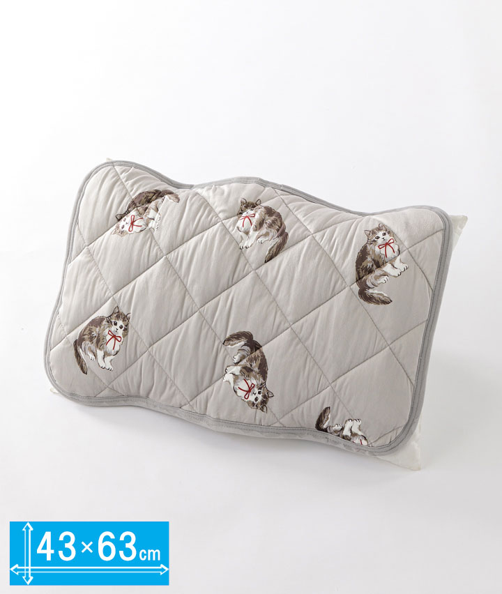 ふんわりタッチネコ柄枕パッド　４３×６３ｃｍ