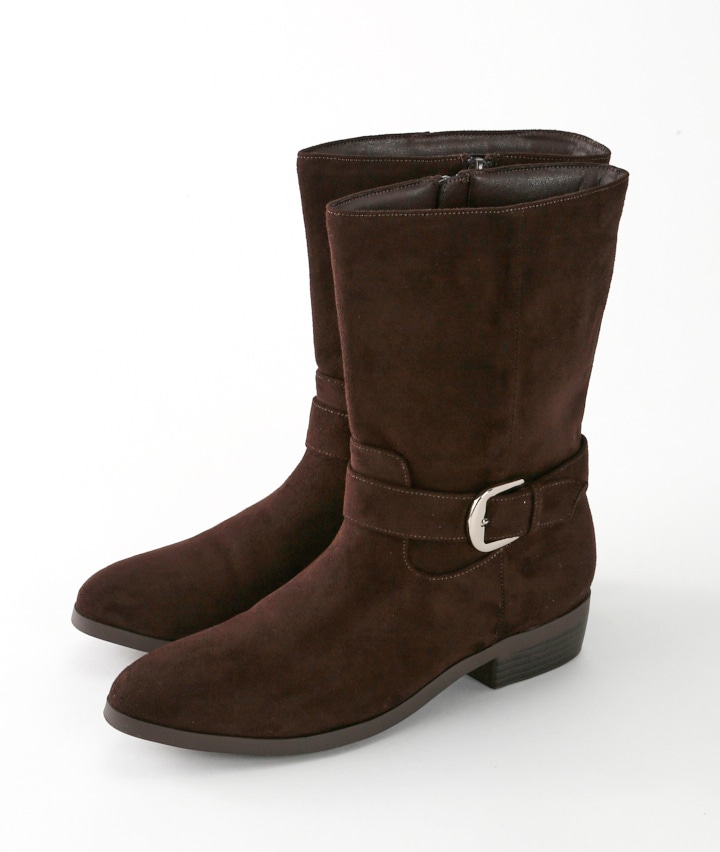 バックル使いスウェード調ハーフブーツ