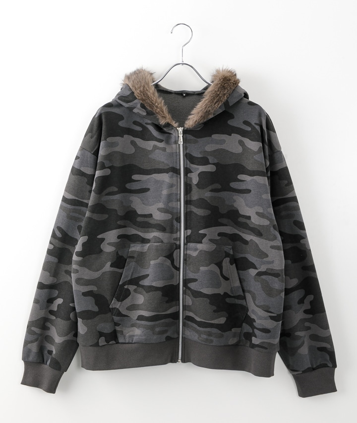 フードファー迷彩パーカー