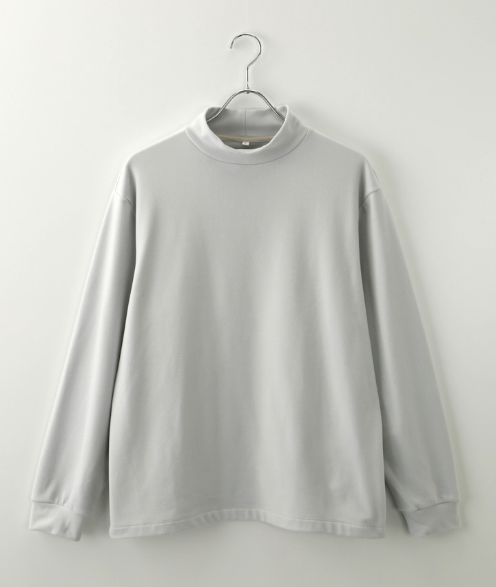 （パウダースムース）メンズストレッチ杢モックネックＴシャツ