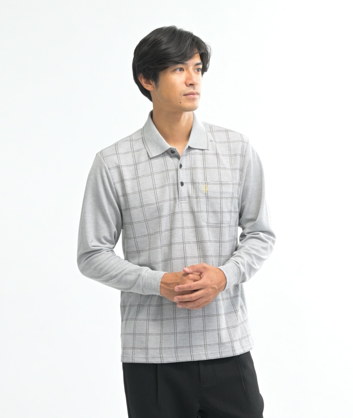 【ジャンニバレンチノ】メンズ格子柄鹿の子ポロシャツ