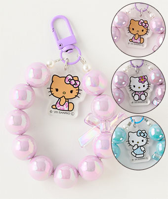 【サンリオキャラクターズ】チャーム付オーロラビーズキーホルダー