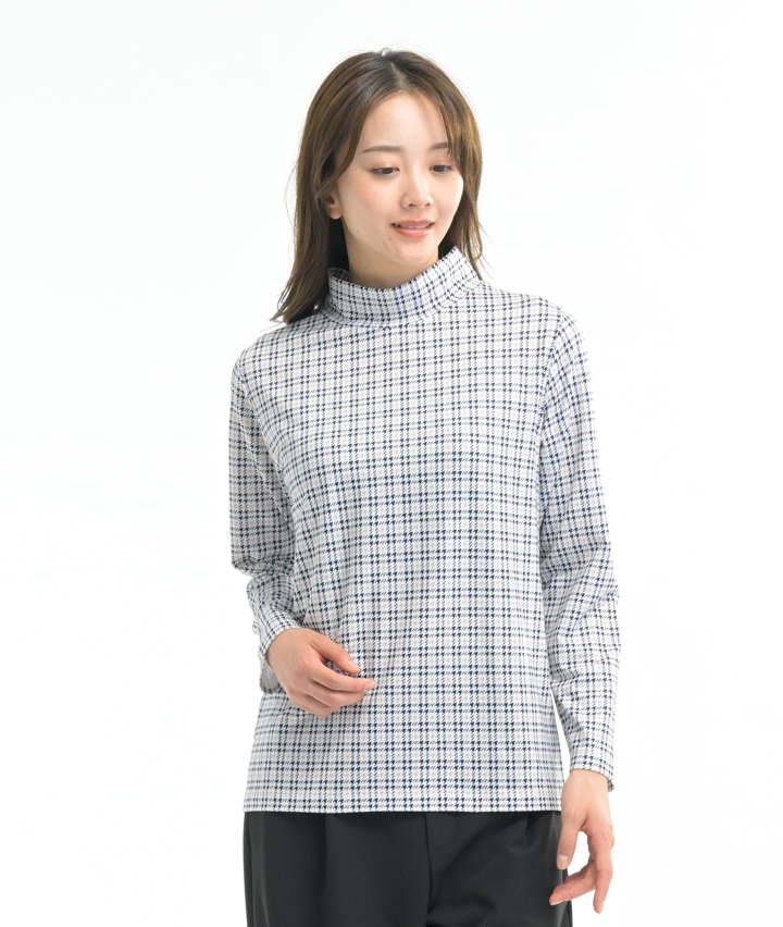 千鳥柄ハイネックカットソー