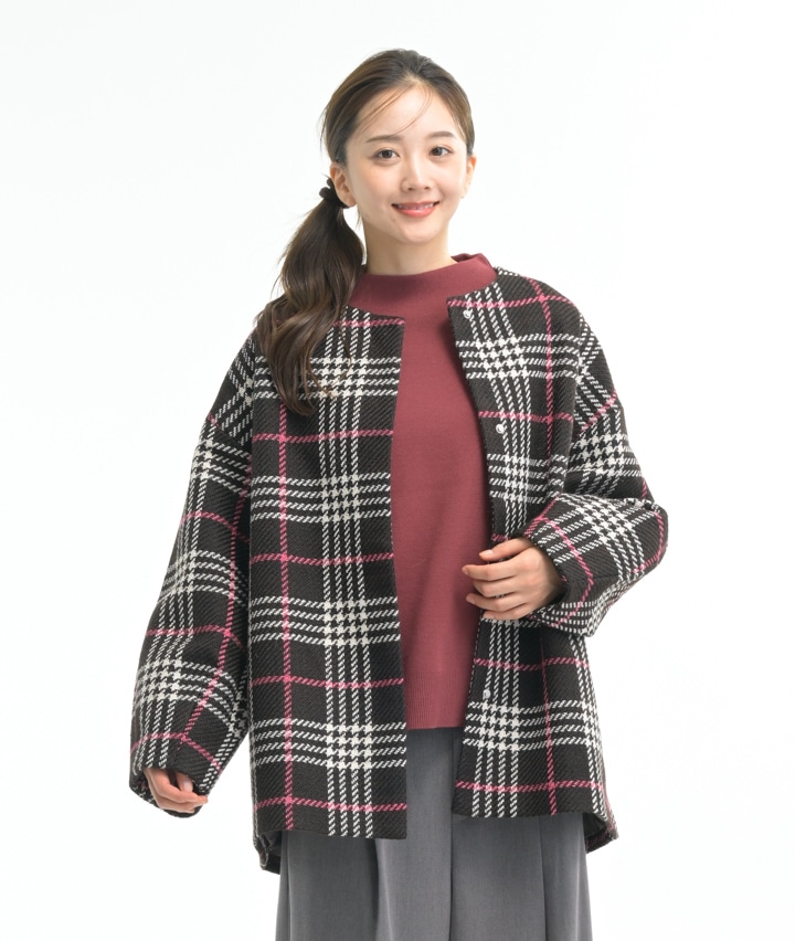 ノーカラーツイードジャケット