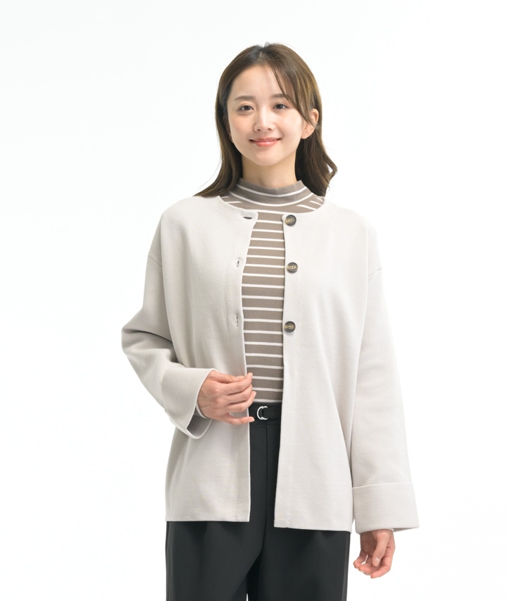 ノーカラーニットジャケット