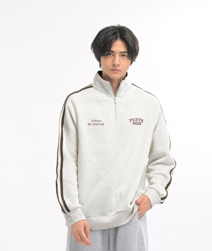 コーデュロイ貼り付けハーフＺＩＰトレーナー