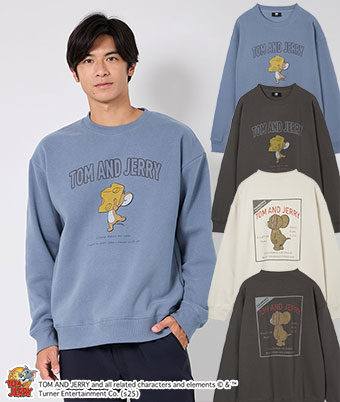 【ＴＯＭ＆ＪＥＲＲＹ】裏起毛加工風プリントクルーウェット