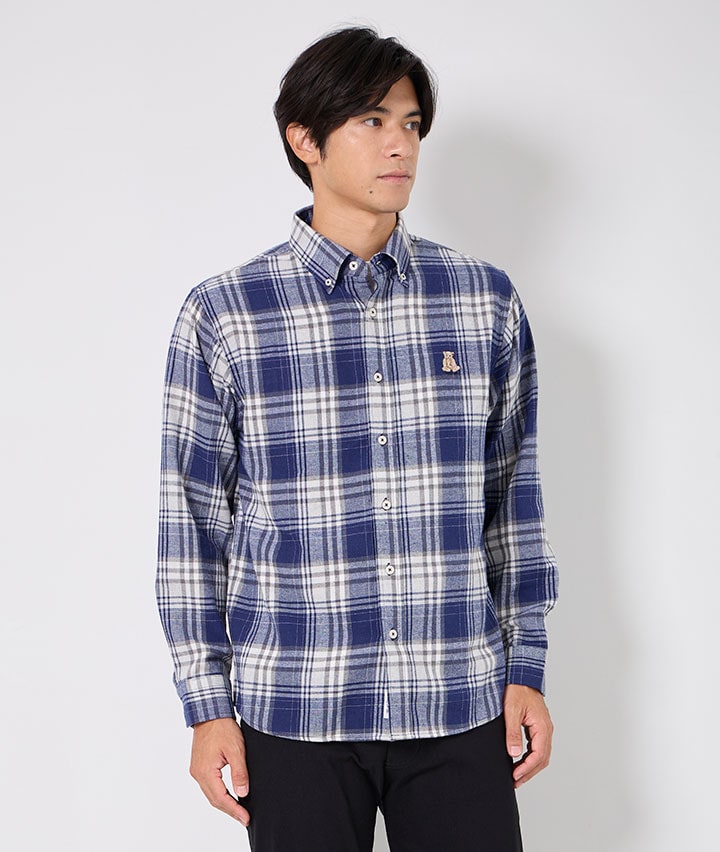 テディベアービエラチェックワンポイントシシュウボタンダウンシャツ