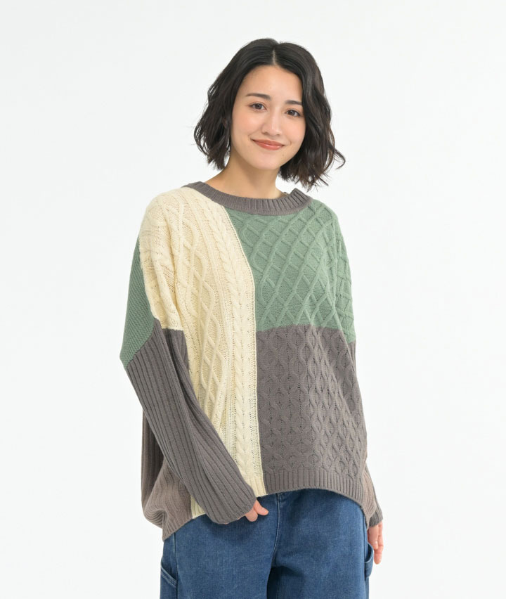 パネル切り替えニットプルオーバー