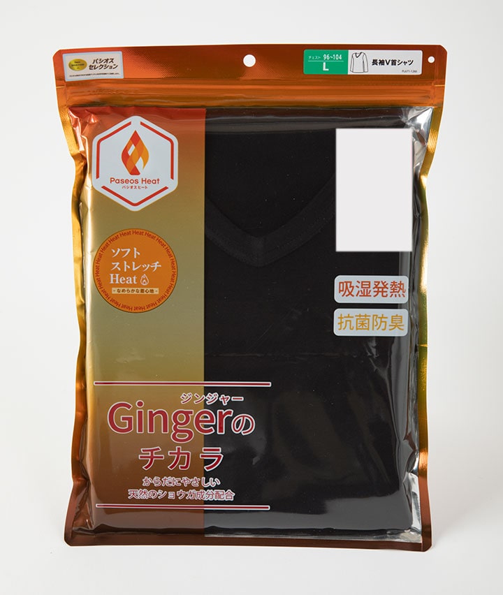 【Ｇｉｎｇｅｒのチカラ】【ソフトストレッチＨｅａｔ～なめらかな着心地～】（吸湿発熱）（抗菌防臭）長袖Ｖ首シャツ