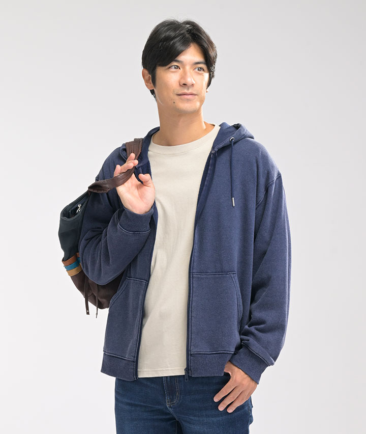 スノーウォッシュ加工裏起毛ジップパーカ