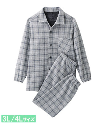 （大きいサイズ）温活裏起毛格子シャツパジャマ