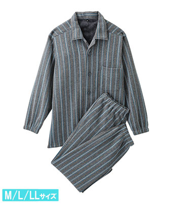 温活裏起毛ストライプシャツパジャマ