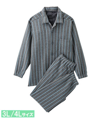 （大きいサイズ）温活裏起毛ストライプシャツパジャマ