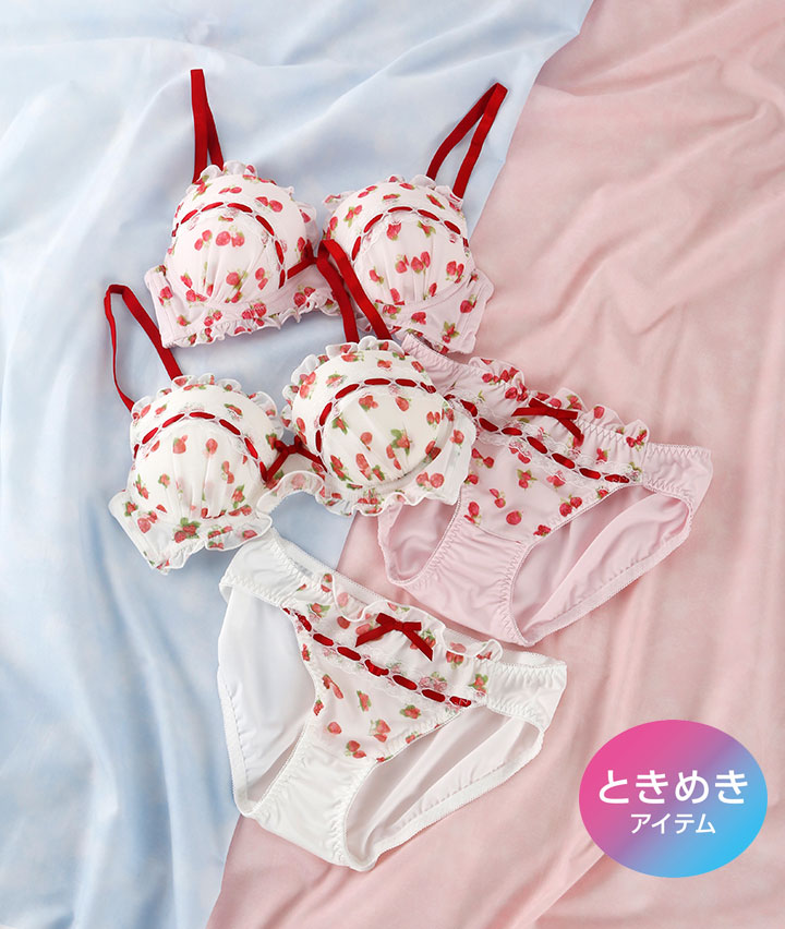 （今っぽブラセット）スウィートストロベリーノンワイヤーブラジャー＆ショーツセット