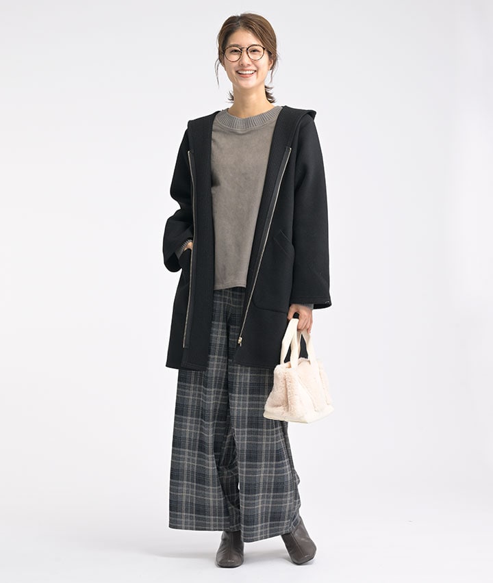 ウール調チェックワイドパンツ