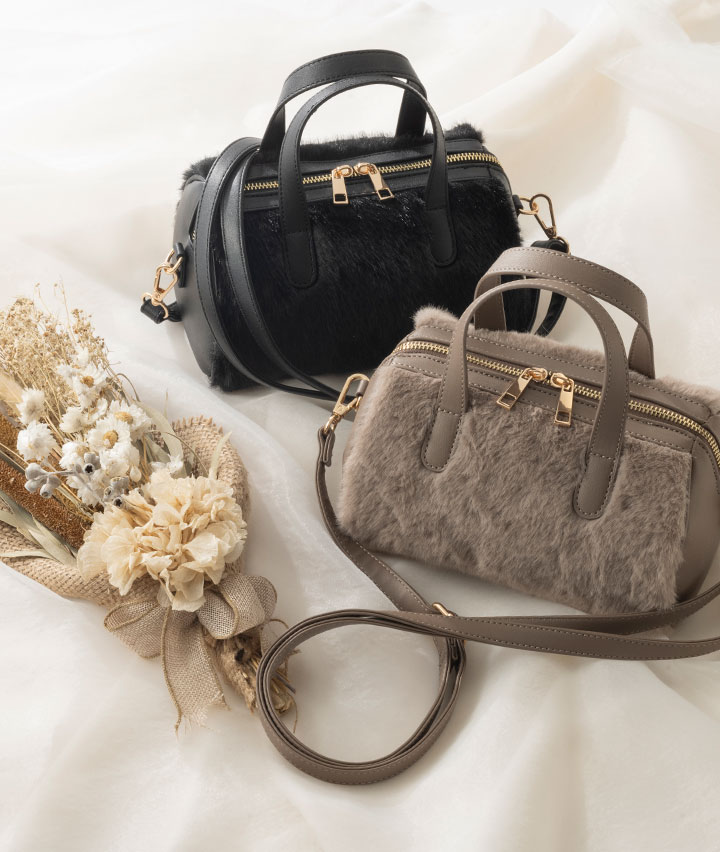 フェイクファーミニボストンバッグ