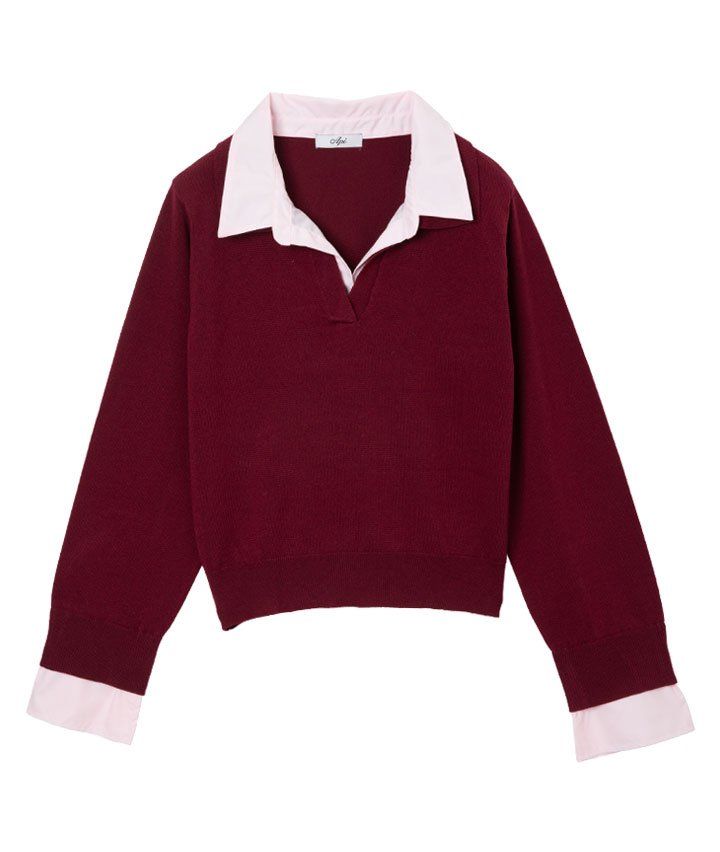 襟付きニットプルオーバー