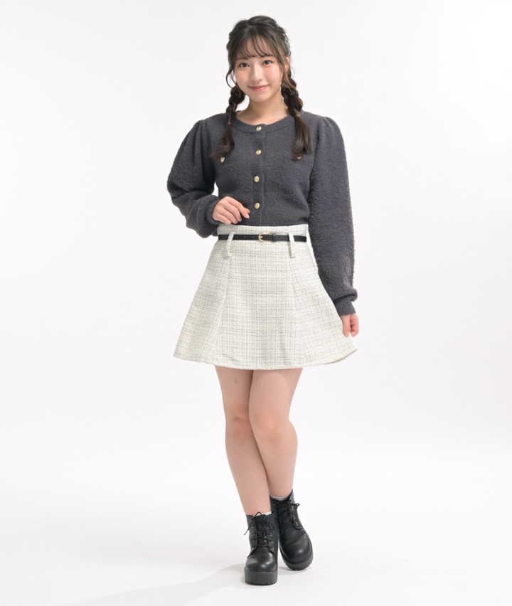 ベルト付きツイードスカート