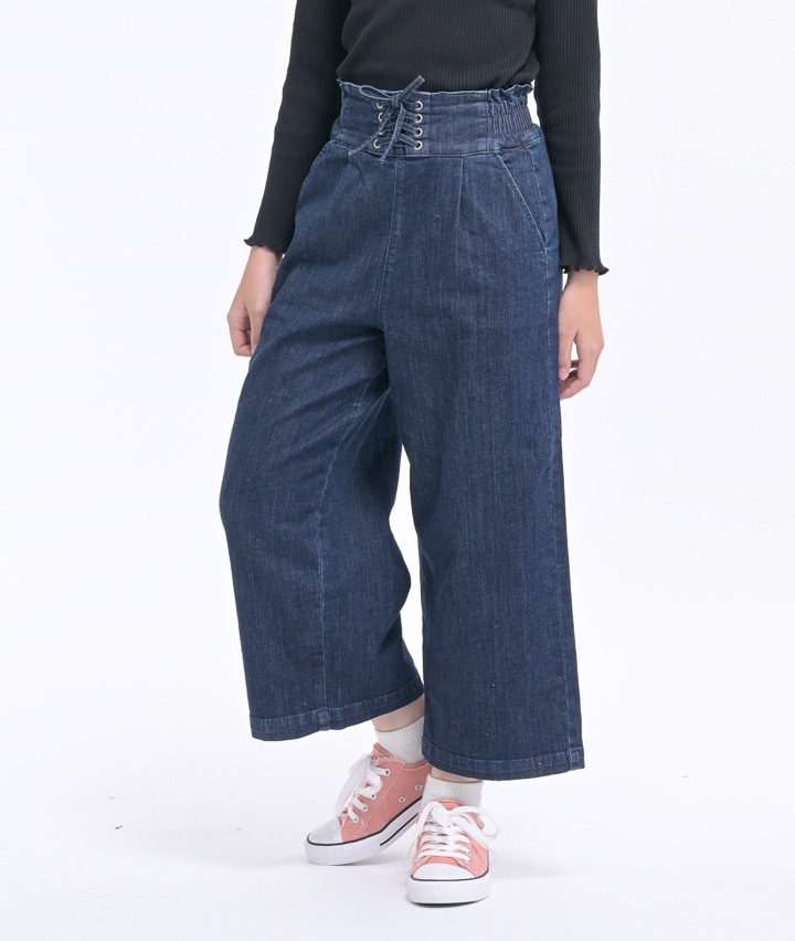 裏フリースデニムワイドパンツ