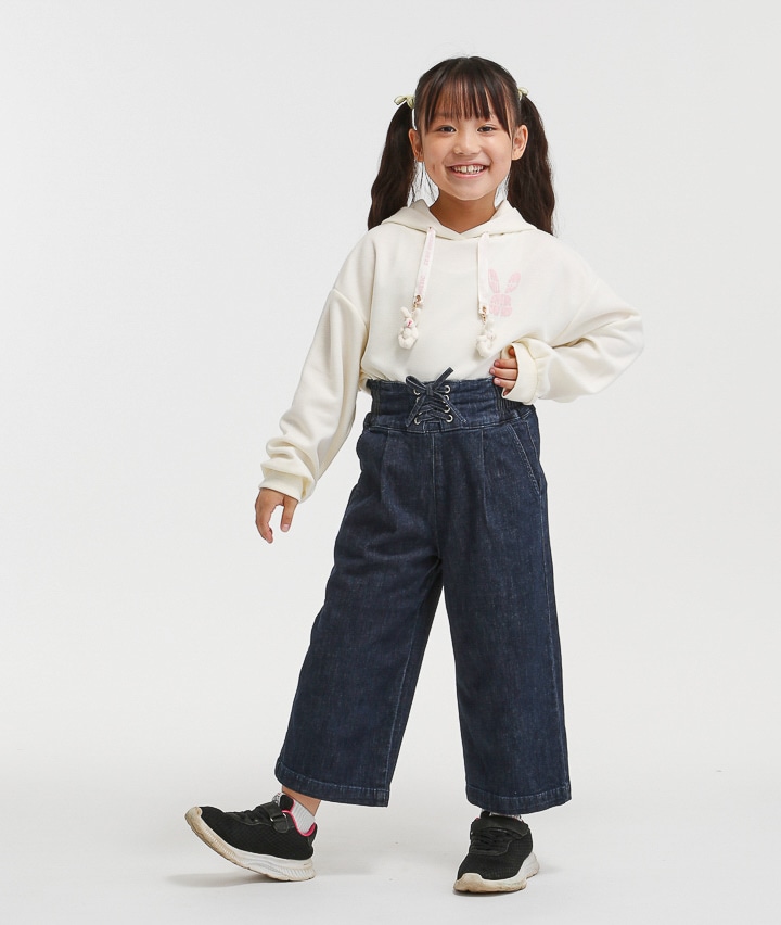 裏フリースデニムワイドパンツ