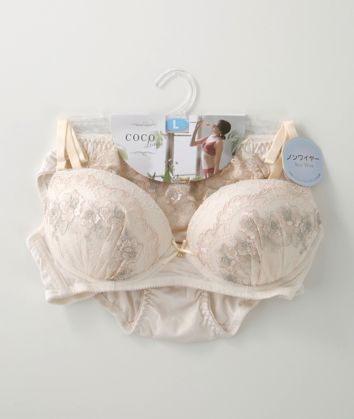 ラメフラワーノンワイヤーブラジャー＆ショーツセット
