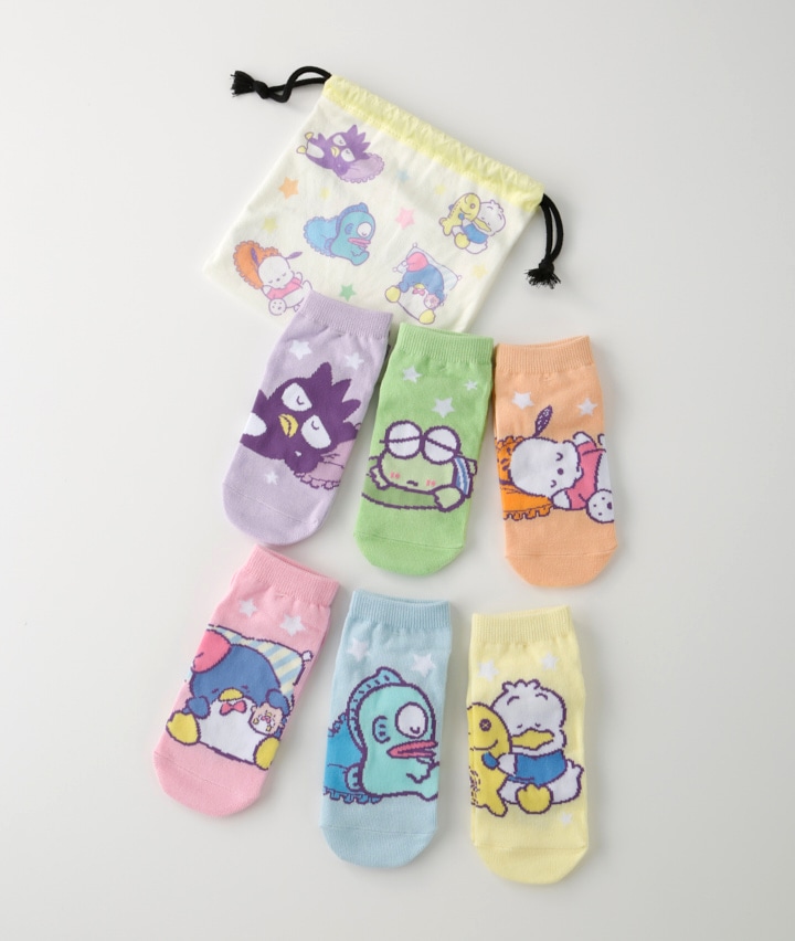 【サンリオキャラクターズ】（６足入り）巾着付きソックスパック