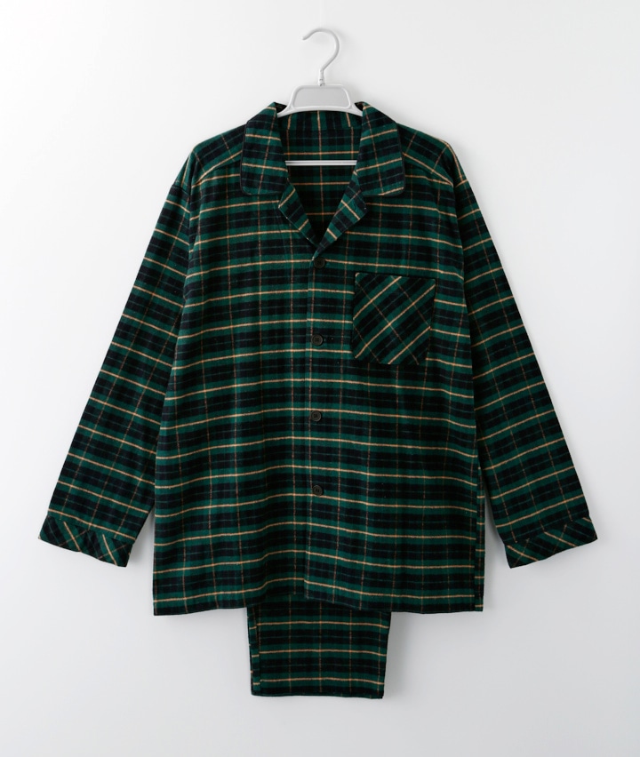 【こだわりパジャマ】（綿１００％）アクセントチェック起毛シャツパジャマ