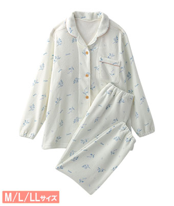 【ＳＵＦＦＵＳＥ】温活裏起毛ミモザ柄シャツパジャマ