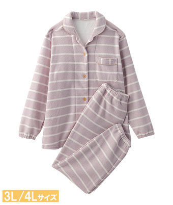 【ＳＵＦＦＵＳＥ】温活裏起毛ボーダー柄シャツパジャマ