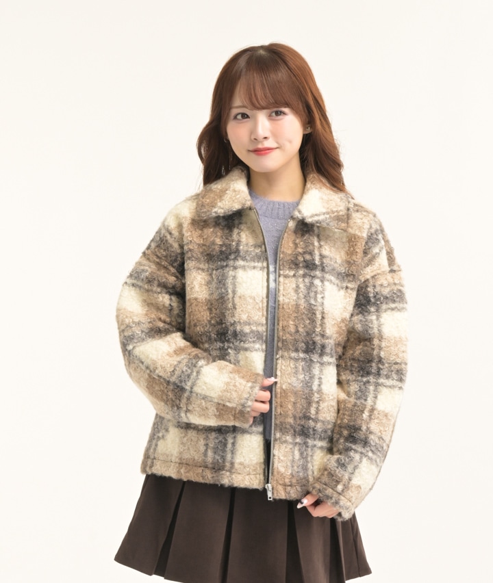 チェックジップブルゾン