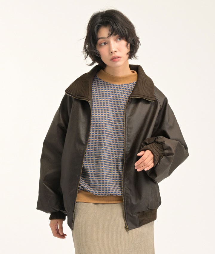 合皮中綿ブルゾン