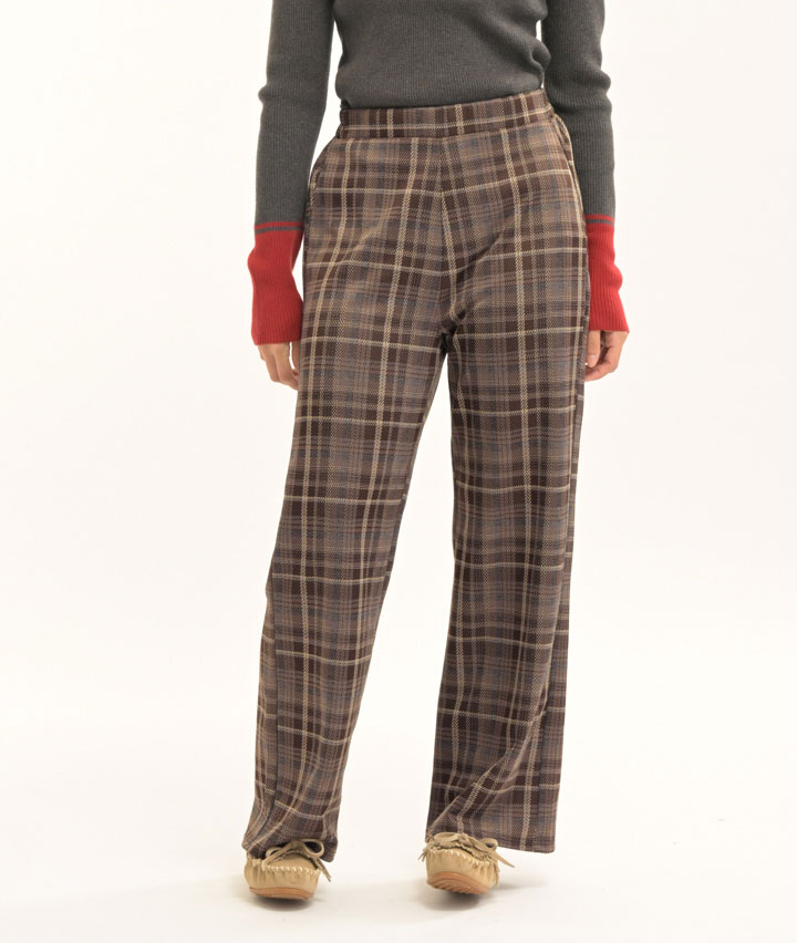 ウール調チェックストレートパンツ