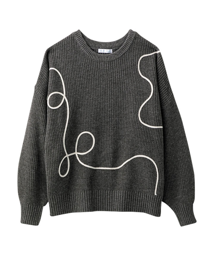 コード刺しゅう片畦ニットプルオーバー