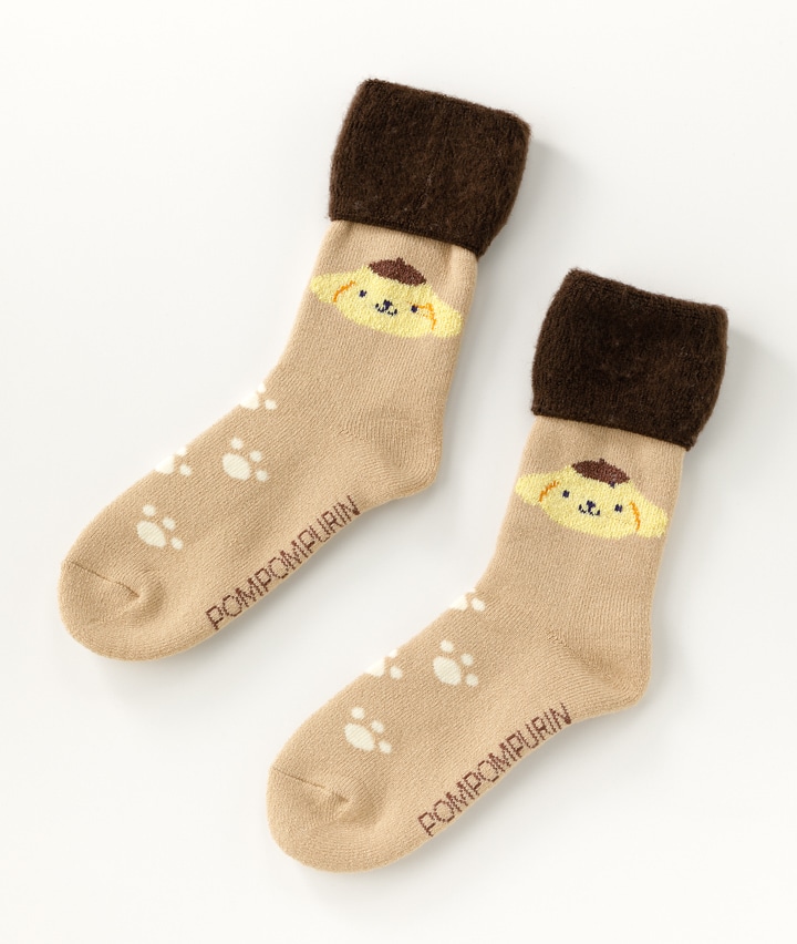 【サンリオキャラクターズ】（ポムポムプリン）（１足物）婦人裏起毛ソックス