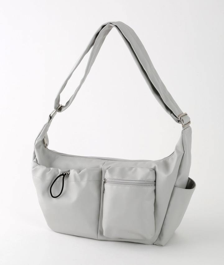 ポケット付き合皮デザインショルダーバッグ