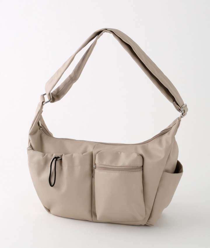 ポケット付き合皮デザインショルダーバッグ