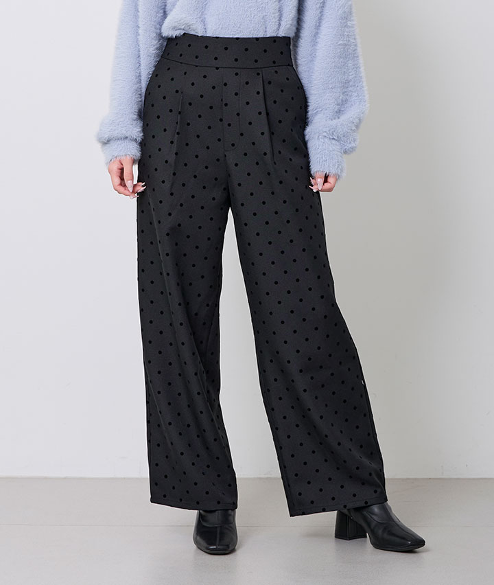 ドット柄タックワイドパンツ