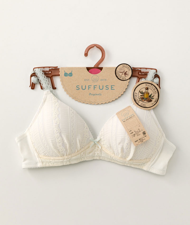 （アルガンオイル加工）（コットンＭＩＸ）縦レースノンワイヤーブラジャー