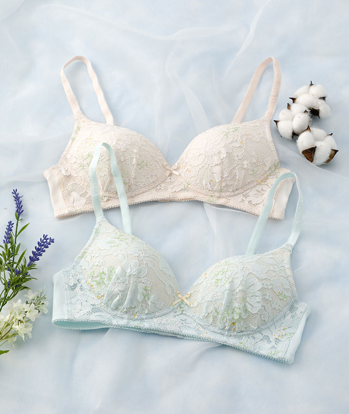 （アルガンオイル加工）（コットンＭＩＸ）フラワープリントノンワイヤーブラジャー
